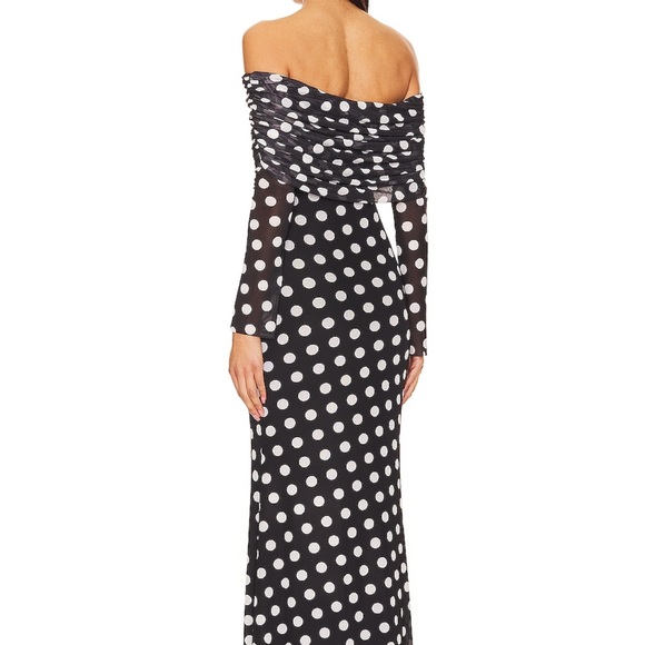 AFRM Thelma Dress Polka Dot Maxi Off The Shoulder Black and White Dress - Picture 3 of 6
